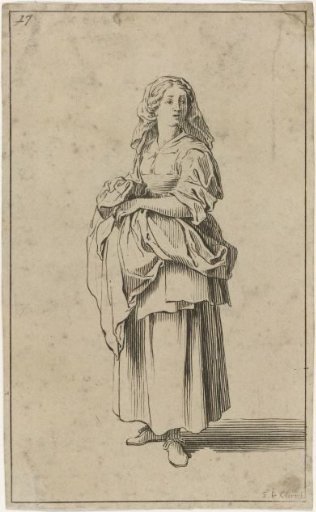 Young milkmaid, seen from the front, with her skirts lifted