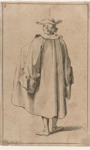 Gentleman in a long cloak, seen from behind