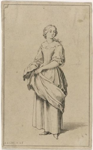 Maid holding up her overskirt