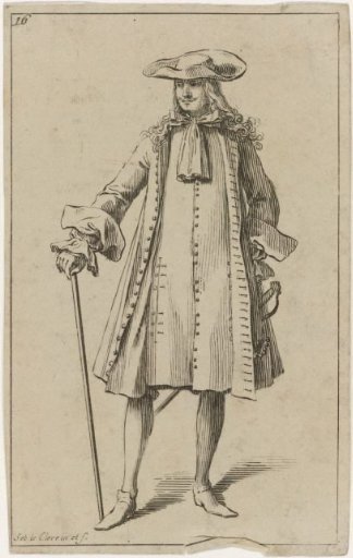 Gentleman with a walking stick, seen from the front