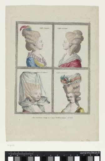 Gallery of French Fashions and Costumes, 1776, C 15: Bourgeois Hairdresser (...)