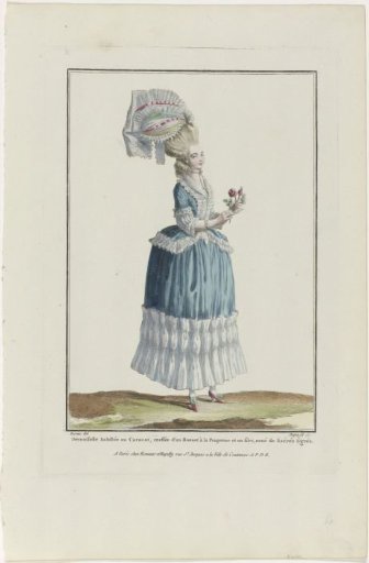 Gallery of French Fashions and Costumes, 1778, K 59: Young Lady Dressed in a Caracot (...)