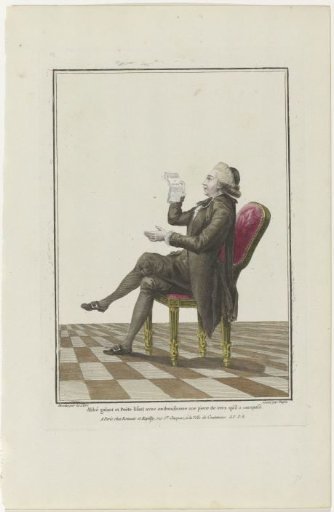 Gallery of French Fashions and Costumes, 1778, M 70: Gallant Abbot and Poet Reading (...)