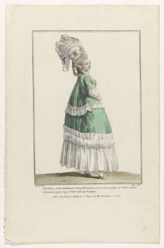 Gallery of French Fashions and Costumes, 1778, Q 96: Pretty Woman with a Bonnet (...)