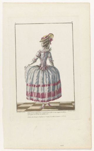 Gallery of French Fashions and Costumes, 1779, U 119: Ball Costume (...)
