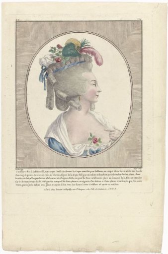 Gallery of French Fashions and Costumes, 1781, oo 219: Coiffure called à la Princess (...)