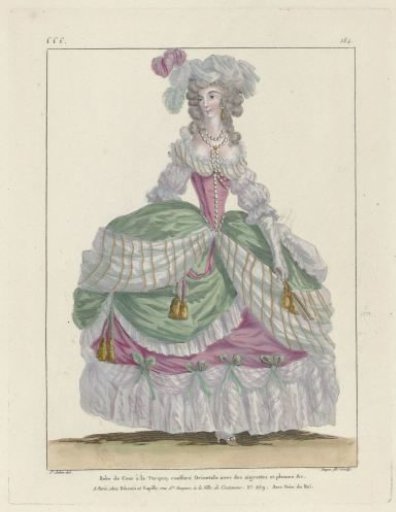 Gallery of French Fashions and Costumes, 1787, sss 384: Court Gown in the Turkish Style; (...)