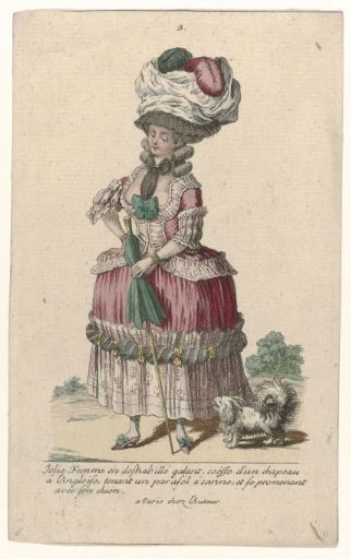 Gallery of French Fashion and Costumes, 1785, no. 3, no. 6, Copy after L 64: Pretty woman in a dressing gown (...)