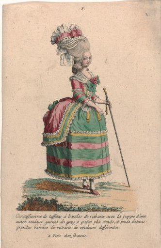 Gallery of French Fashion and Costumes, 1785, no. 3, Copy after V 126: Circassian of taffeta (...)