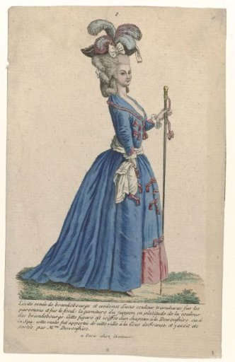 Gallery of French Fashions and Costumes, 1785, no. 1, Copy after cc 162: Lévite adorned with brandebourgs (...)