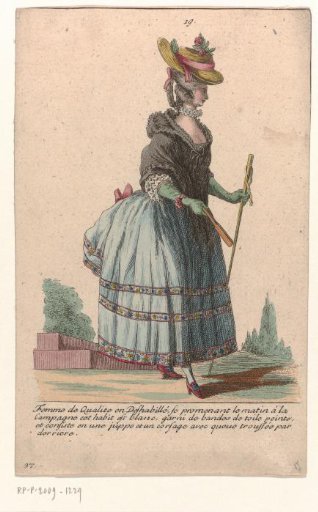 Gallery of French Fashions and Costumes, 1785, no. 19, no. 37, Copy after G 40: Woman of Quality in Deshabillé (...)
