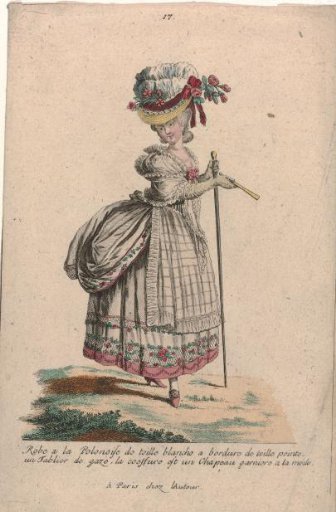 Gallery of French Fashions and Costumes, 1785, no. 17, no. 33, Copy after Y 134: Robe à la Polonoise de toile blanche (...)