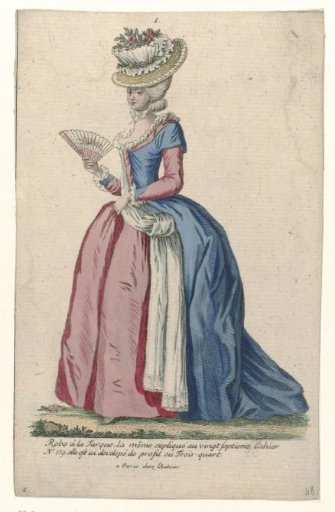 Gallery of French Fashions and Costumes, 1785, no. 1, no. 2, Copy after ff 175: Robe à la Turqu (...)