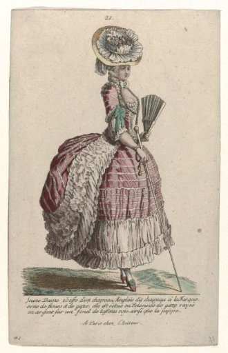 Gallery of French Fashion and Costumes, 1785, no. 21, no. 41, Copy after V 123: Young lady wearing an English hat (...)