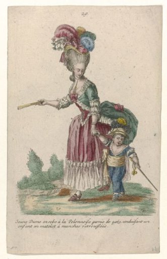Gallery of French Fashion and Costumes, 1785, no. 29, no. 57, Copy after jj 198: Young lady in a Polish-style dress (...)