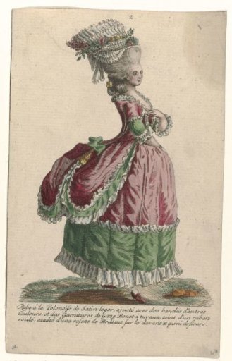 Gallery of French Fashion and Costumes, 1785, no. 2, no. 3, Copy after gg 181: Polish-style satin dress (...)
