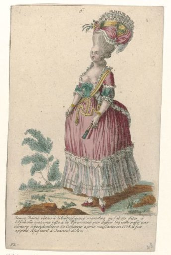 Gallery of French Fashion and Costumes, 1785, no. 6, no. 12, Copy after P 86: Young lady dressed in the Austrian style (...)