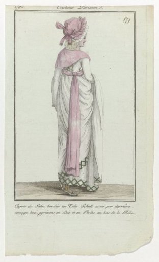 Journal des Dames et des Modes, Parisian Costume, 18 February 1798, (7): Satin capote (...)