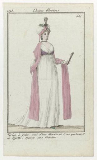 Journal des Dames et des Modes, Parisian Costume, 1 April 1798, (13): Pointed turban (...)