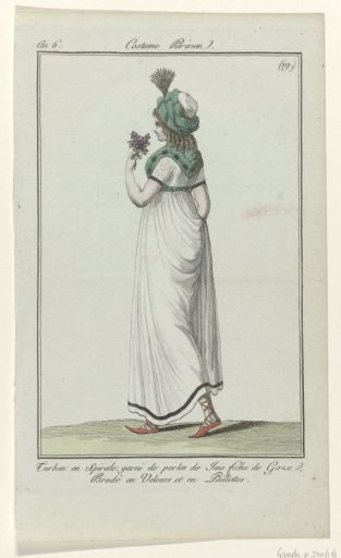 Journal des Dames et des Modes, Parisian Costume, 11 May 1798, Year 6, (19): Turban in spiral (...)