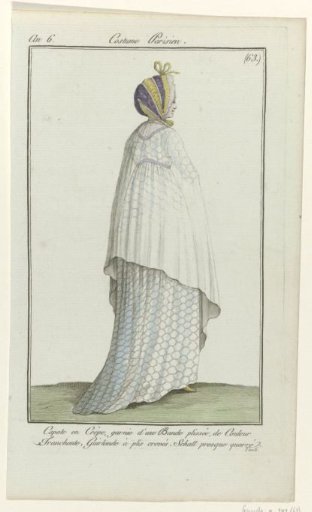 Journal des Dames et des Modes, Parisian Costume, 21 September 1798, Year 6 (63): Crepe Bonnet (...)