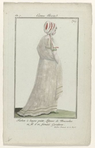 Journal des Dames et des Modes, Parisian Costume, 27 October 1798, Year 7 (70): Long-pointed Turban (...)