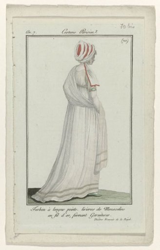 Journal des Dames et des Modes, Parisian Costume, 27 October 1798, Year 7 (70 bis): Long-pointed Turban (...)