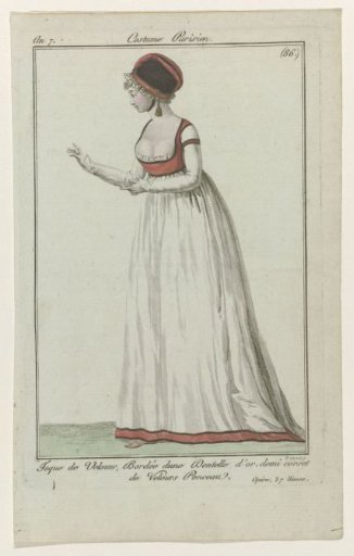 Velvet hat trimmed with gold-colored lace, short corset of Ponceau velvet