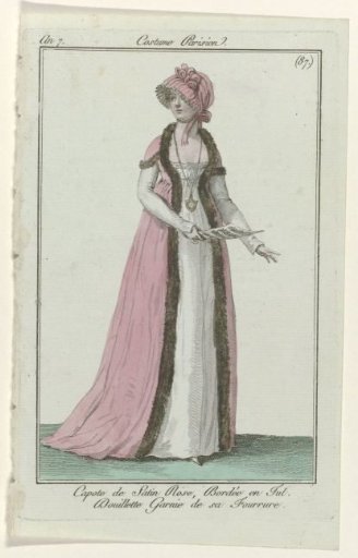 Journal des Dames et des Modes, Parisian Costume, 29 January 1799, Year 7 (87): Satin Rosé Bonnet (...)