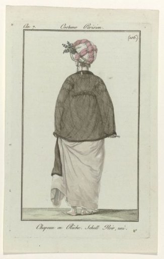 Journal des Dames et des Modes, Parisian Costume, 9 May 1799, Year 7 (106): Ruched Hat (...)