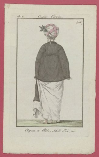Journal des Dames et des Modes, Parisian Costume, 9 May 1799, Year 7 (106): Ruched Hat (...)