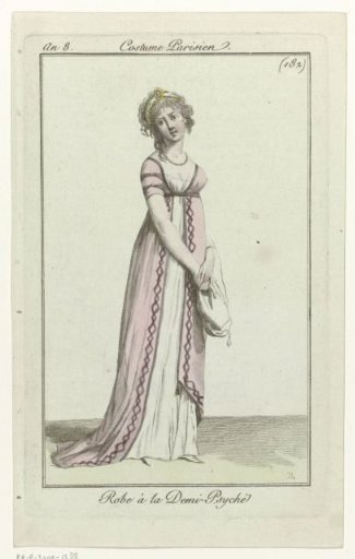 Journal des Dames et des Modes, Parisian Costume, 26 December 1799, Year 8 (182): Robe à la Demi-Psyché