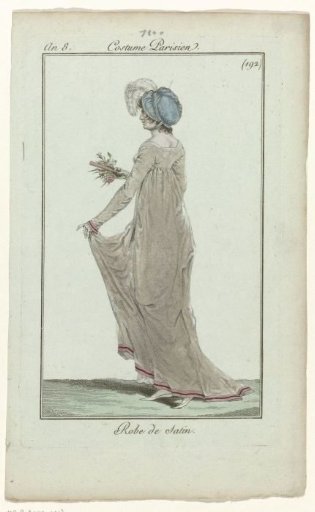 Journal des Dames et des Modes, Parisian Costume, 4 Feb. 1800, Year 8 (192): Satin Dress