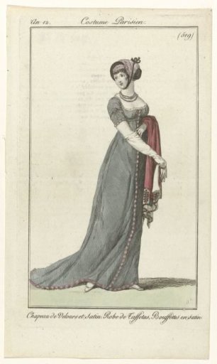 Journal des Dames et des Modes, Parisian Costume, 17 Dec. 1803, Year 12 (519): Velvet Hat (...)