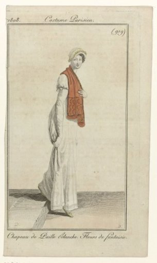 Journal des Dames et des Modes, Parisian Costume, 15 Sept. 1808, Year 12 (919): White Straw Hat (...)