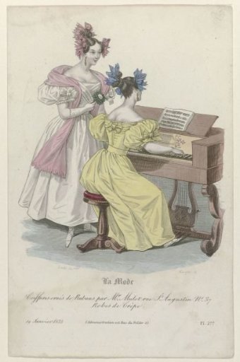 La Mode, 19 January 1833, Pl. 277: Hairstyles Ornamented with Ribbons (...)