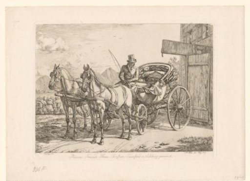 Coachman in his carriage drawn by two horses