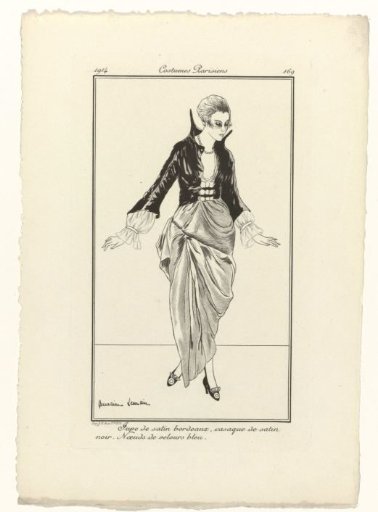 Journal des Dames et des Modes, Parisian Costumes, 1914, No. 169: Bordeaux Satin Skirt (...)