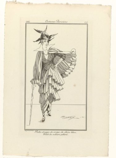 Journal des Dames et des Modes, Parisian Costumes, 1914, No. 175: Dress and Cap (...)