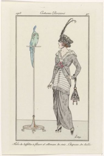 Journal des Dames et des Modes, Parisian Costumes, 1913, No. 90: Floral Taffeta Gown (...)