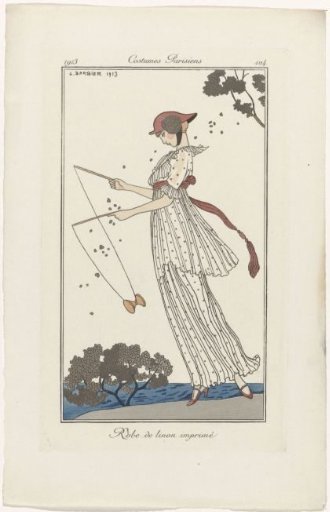 Journal des Dames et des Modes, Parisian Costumes, 1913, No. 104: Printed linon dress