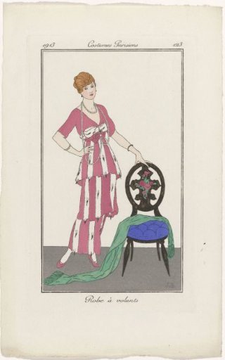 Journal des Dames et des Modes, Parisian Costumes, 1913, No. 123: Ruffled dress