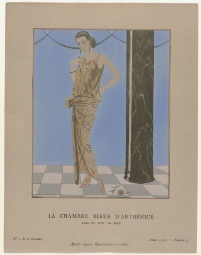 Gazette du Bon Ton, 1923, No. 1, Pl. 5: The Blue Room of Arthenice / Evening Dress, by Beer