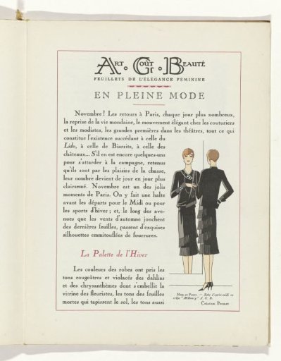 Art - Goût - Beauté, Feuillets de l' élégance féminine, November 1928, No. 99, 9th Year, p. 7