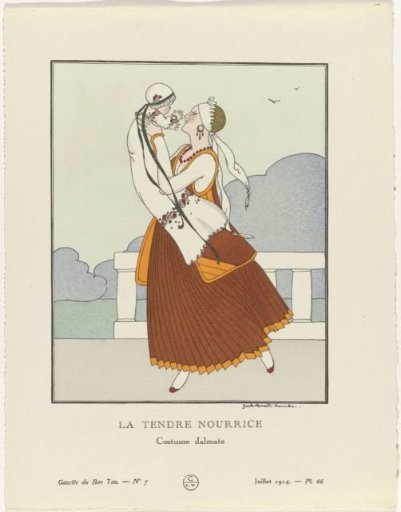 Gazette du Bon Ton, 1914 - No. 7, Pl. 66: The Tender Nurse / Dalmate Costume