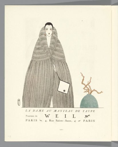 Gazette du Bon Ton, 1920 - No. 8, p. LXVI: advertisement WEIL: The Lady in the Mink Coat