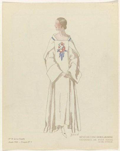 Gazette du Bon Ton, 1922, No. 10, Pl. I: Bénédictine-Bernardine / Reformed of Port Royal / (18th century)