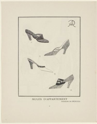 Gazette du Bon Ton, 1923 - No. 1: p. IV: Advertisement for women's shoes: Mules d'appartement, modèles de Pérugia