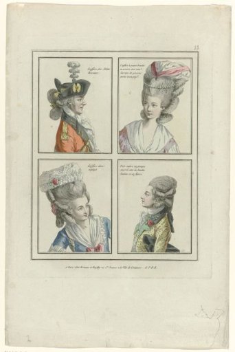 Gallerie des Modes et Costumes Français 1777-1778, D 23: Coiffure of a Recruiting Soldier (...)