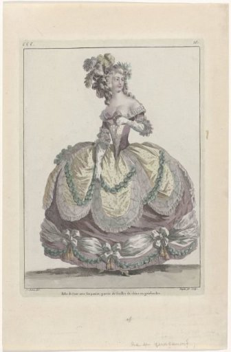 Gallerie des Modes et Costumes Français, 1787, sss 381: Court Dress with its panier (...)